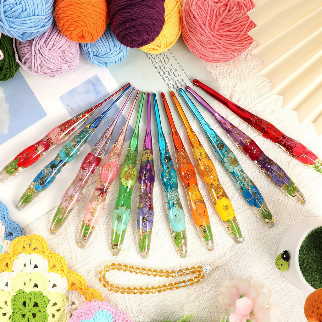 Crochet Hooks, Floral Resin Handles for Handmade Yarn & Weaving Crafts