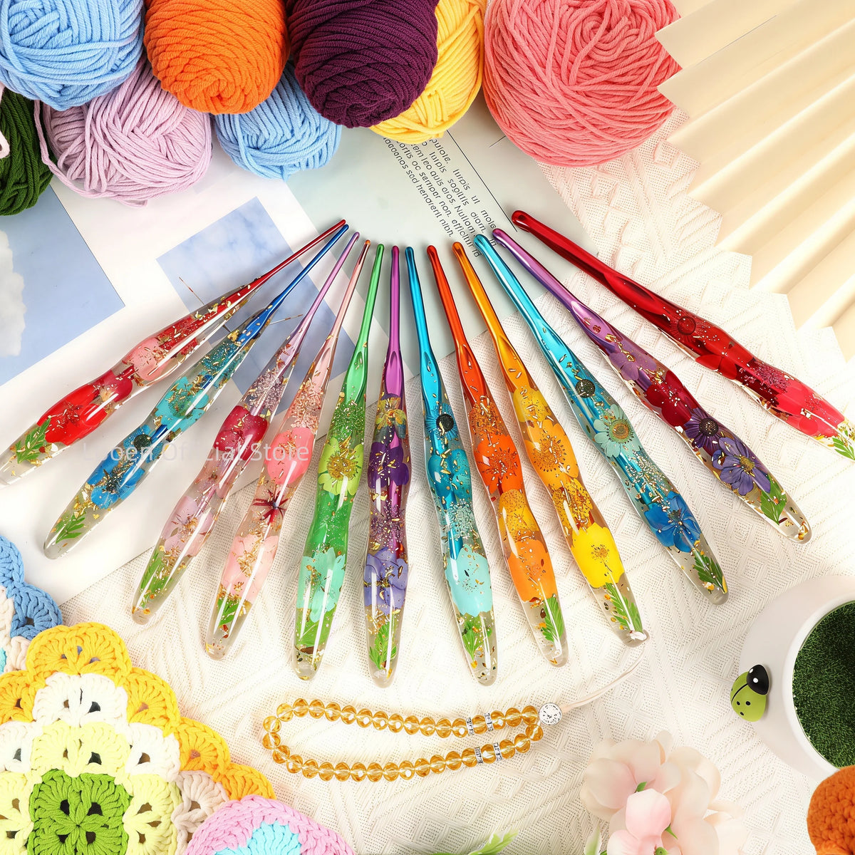 Crochet Hooks, Floral Resin Handles for Handmade Yarn & Weaving Crafts