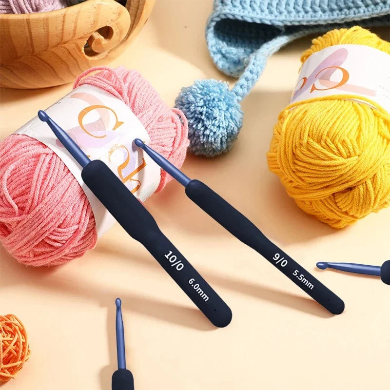 Crochet Hook Set, Blue Soft Handles with Needlecraft Tool Accessories