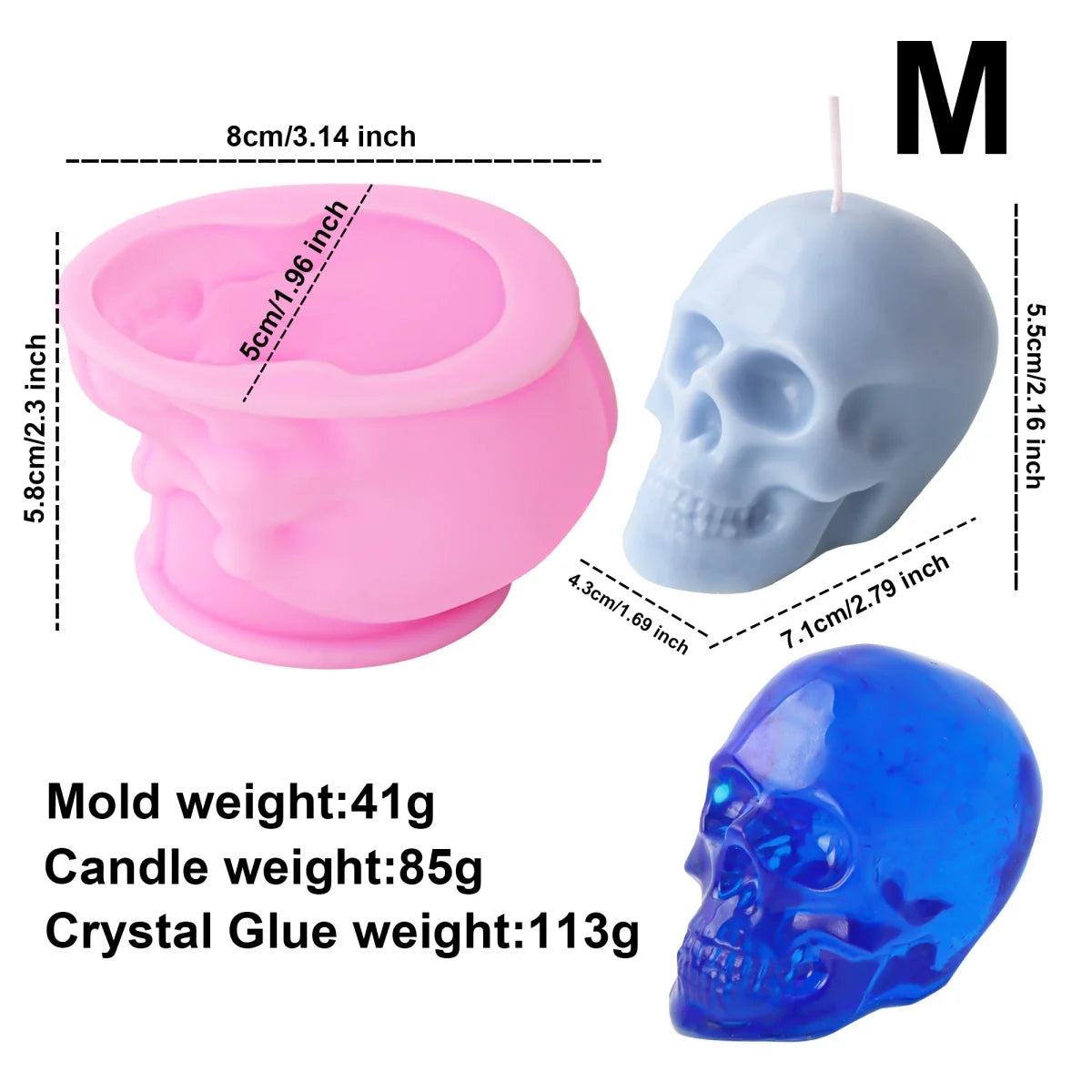 Skull Candle & Resin Mold - Silicone 3D, 10 Sizes & Sets