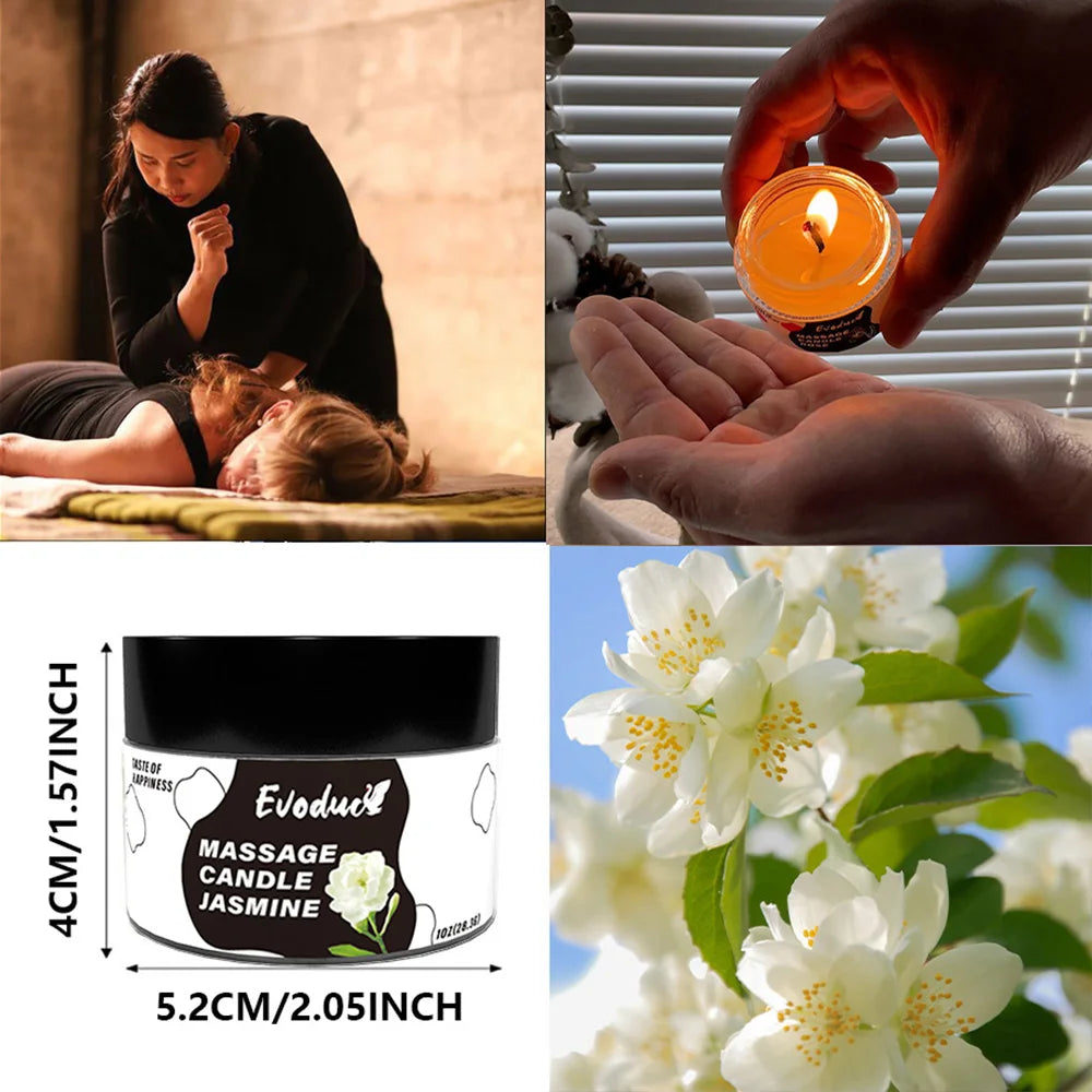 Massage Oil Candle Jasmine Soy Wax Low Temp Melt Pour Skin Care Moisturizing Relaxing Warm Spa Bath Couples Gift Women Christmas