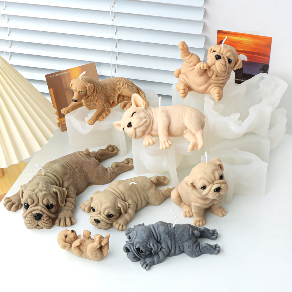 Candle Molds Silicone 3D Puppy Dog DIY Wax and Soap Casting Animal Figurines