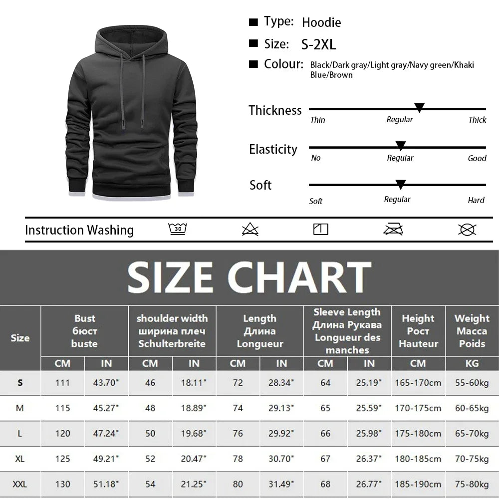 Hoodie Men's Pullover Fleece Drawstring Kangaroo Pocket Casual Warm 8 Colors