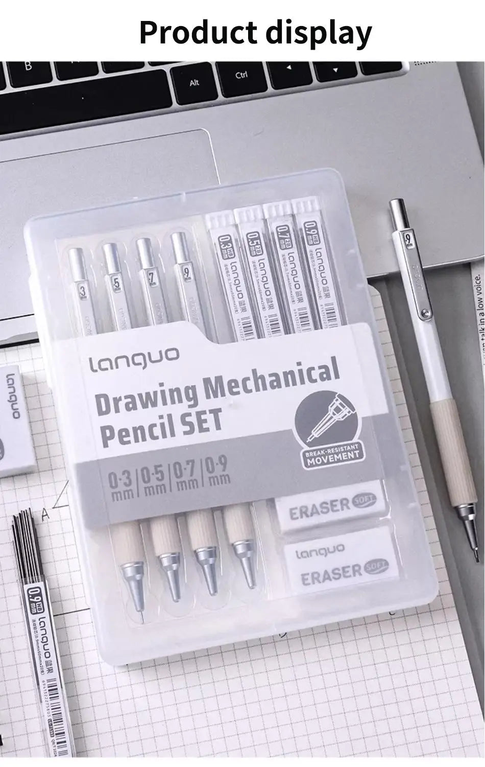 Metal Mechanical Pencil Set, HB — 4 Sizes with 80pc Lead Refills & Case