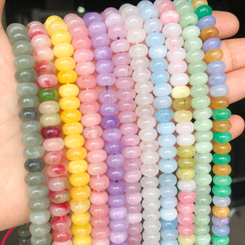 Stone Beads Rondelle Yellow Green Jade-Style for DIY Jewelry Making Craft Beads