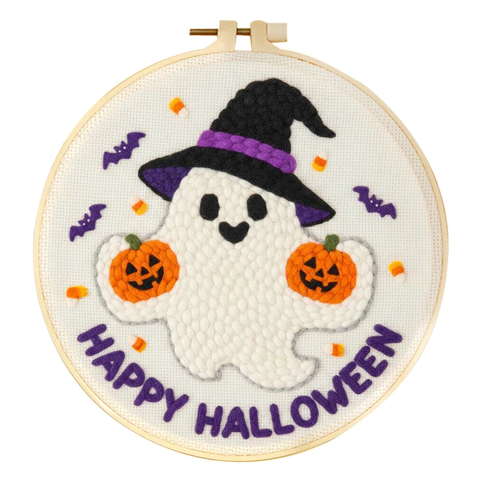 Punch Needle Kit, Halloween Ghost Design with Hoop for Spooky Wall Decor