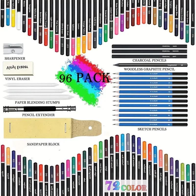 Drawing & Sketching Kit with Travel Case — 20 to 96 Pieces