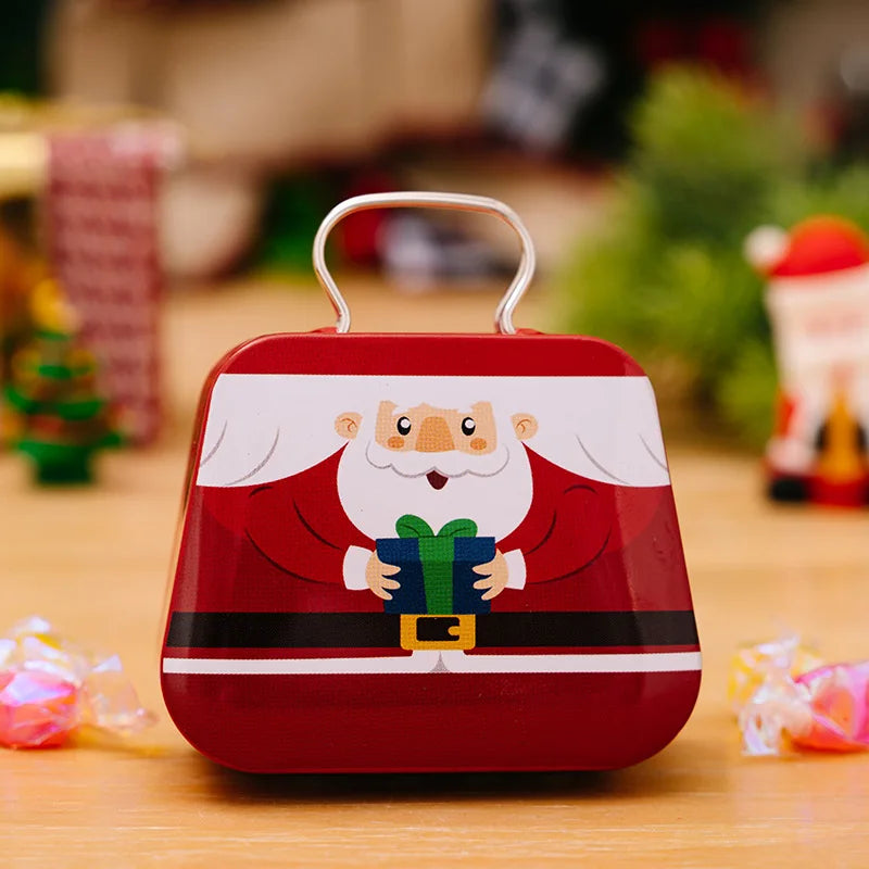Christmas Tin Handbag Candy Box Santa Reindeer Holiday Gift Stocking Stuffer