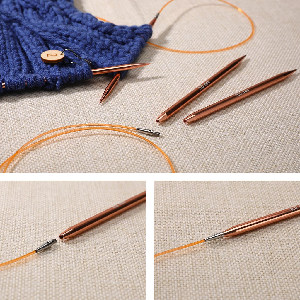 Knitting Needles, LOOEN Interchangeable Circular Set with Pink Storage Bag