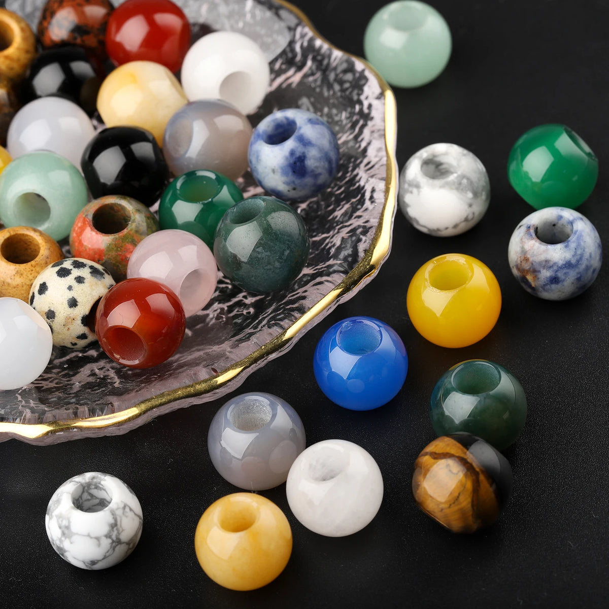 Stone Beads Large-Hole Agate Tiger Eye Jade Styles for DIY Jewelry Making