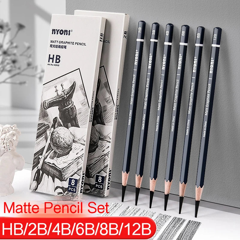 NYONI Graphite & Charcoal Pencils — HB to 12B, Single-Grade & Charcoal Sets