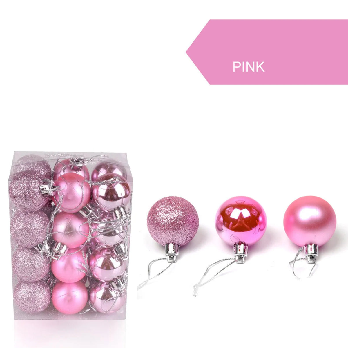 Christmas Ornaments 24pc Glitter Bauble Set Tube 12 Colors 1.18 in