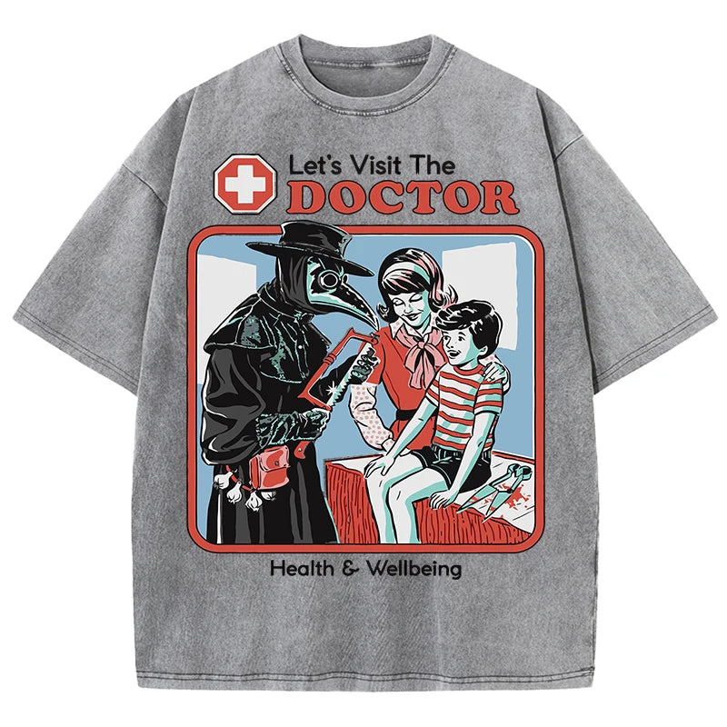 T-Shirt Plague Doctor Let's Visit The Doctor Retro Washed Parody Unisex Tee