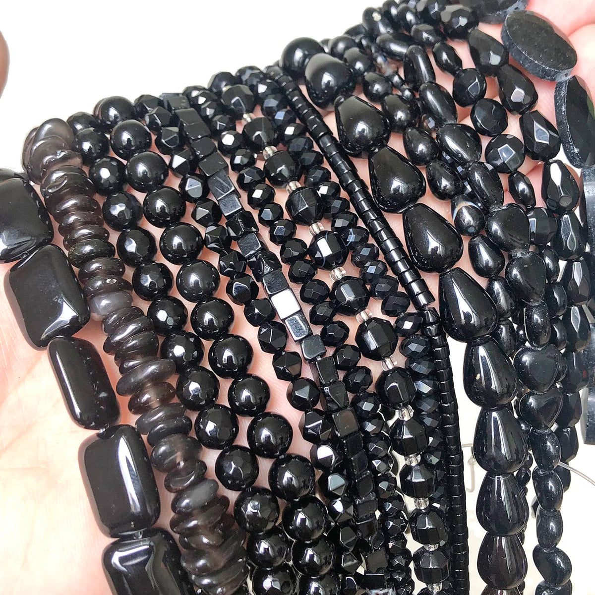 Stone Beads Black Onyx Round Faceted Irregular Agates Smooth Bracelet Supplies