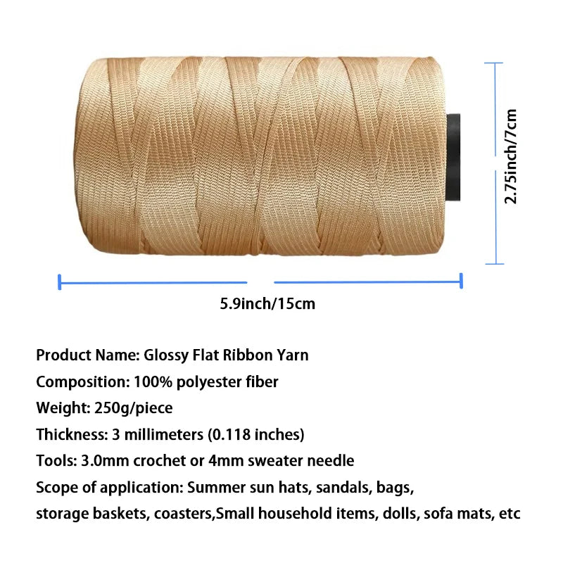Yarn, Flat Ribbon for Crochet Sun Hats, Sandals, Bags & Summer Crafts