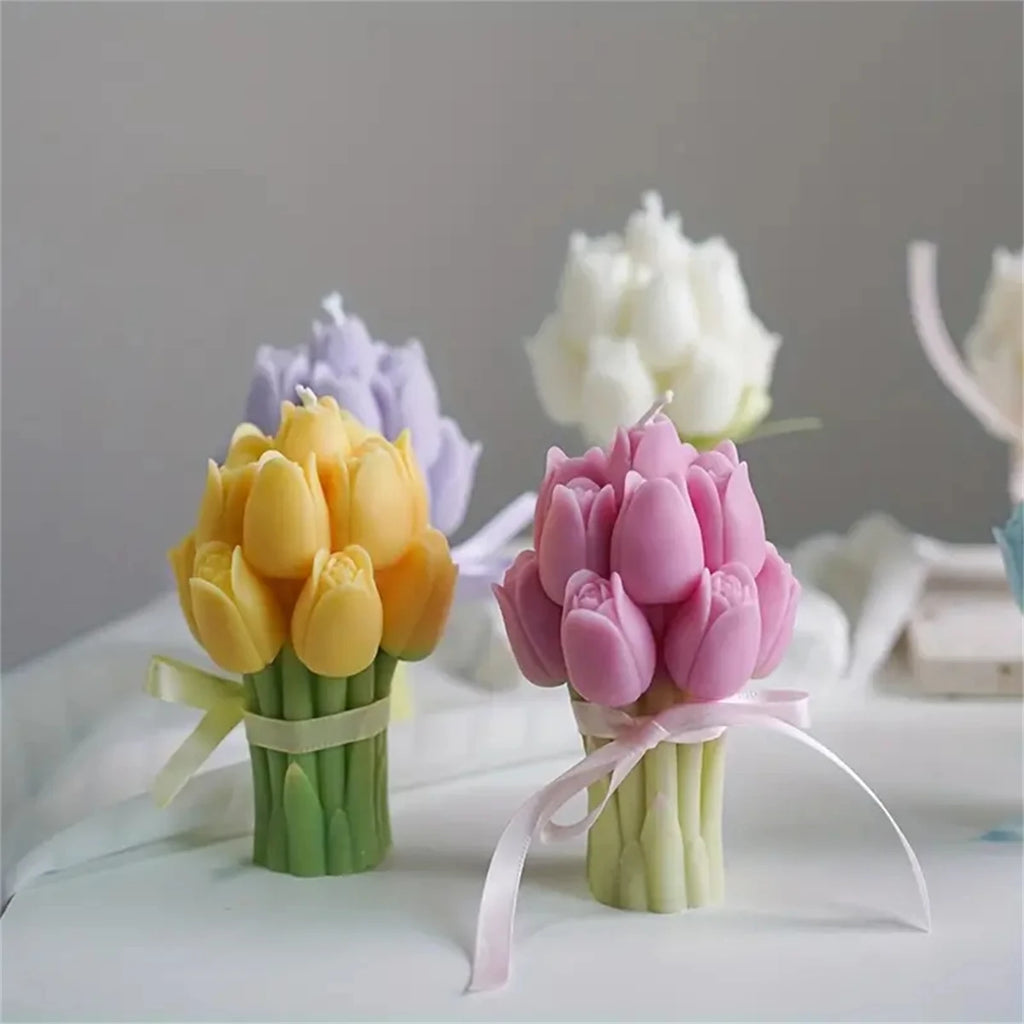 DIY Tulip Bouquet Silicone Candle Molds 3D Tulip Floral Designs Handmade Soap Plaster Resin Crafts Casting Mold DIY Home Decor