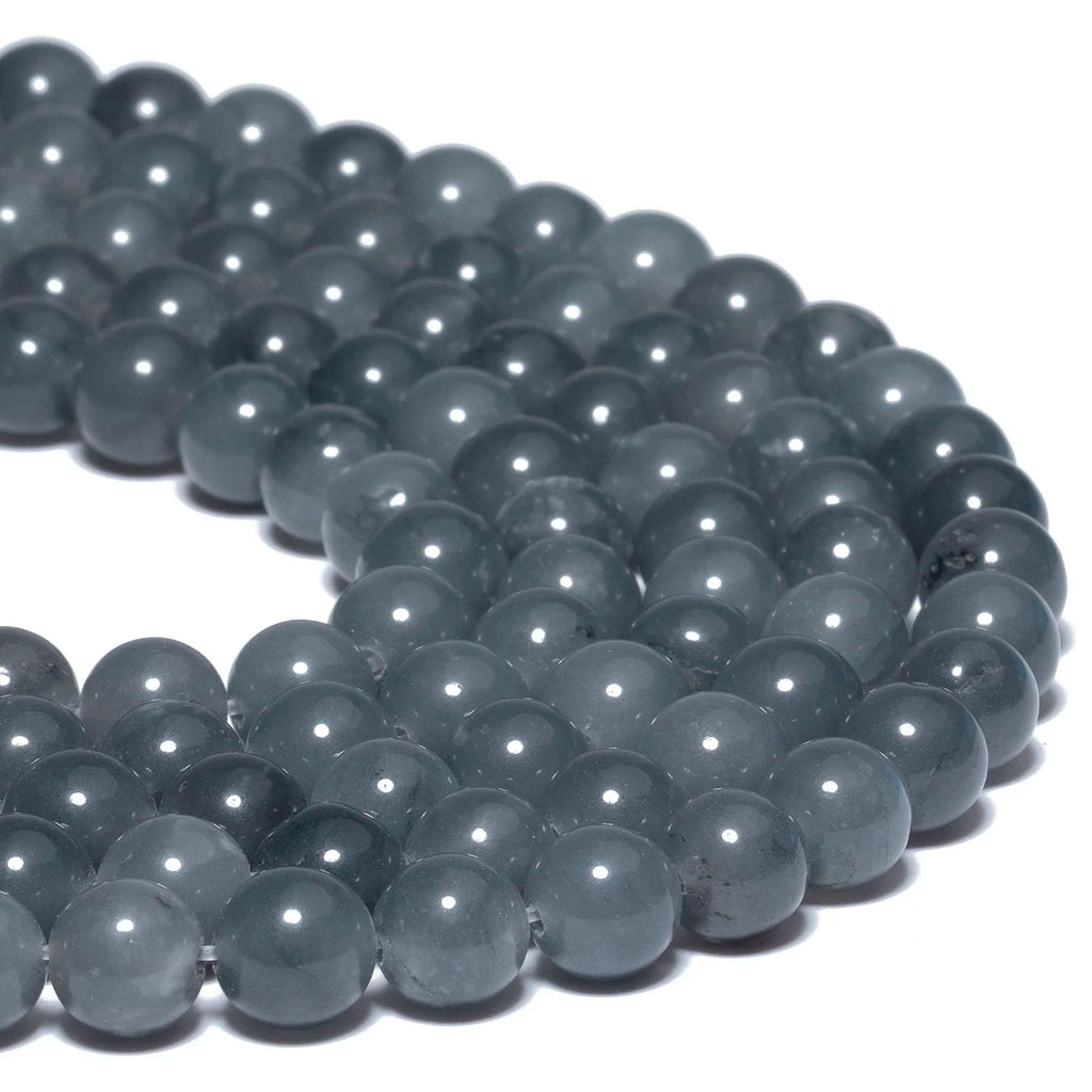 Stone Beads Jades-Style Gray Chalcedony-Style Round Bracelet Strand Craft Beads
