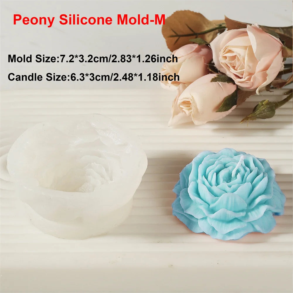 Rose & Peony Candle Mold - Silicone 3D Flower, 12 Styles