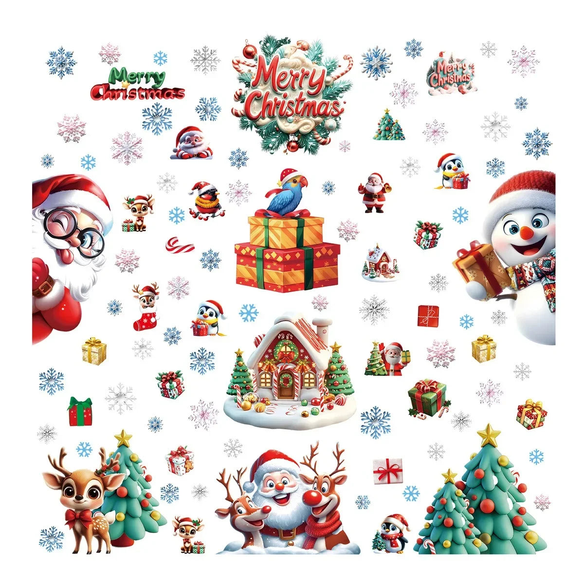 Christmas Window Stickers Gingerbread Man Santa Claus Snowman Snowflake Xmas Stickers Navidad Ornaments Merry Christmas Decor