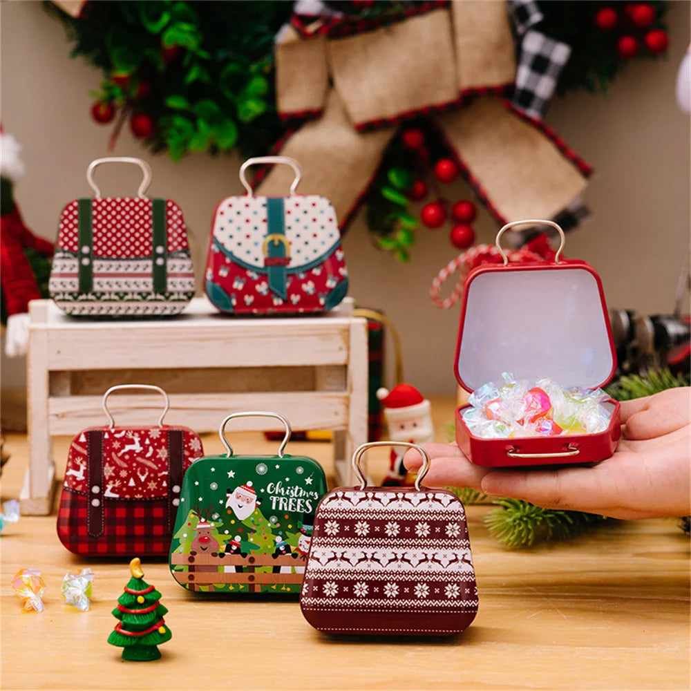 Christmas Decoration 2025 Metal Box Handbag Shape Tin Jar Jewelry Storage Case Kids Gift Can Storage Boxes 2026 Xms Party Decors