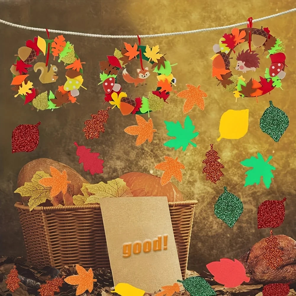 131pcs Fall Wreath Craft Kit, Autumn Crafts Set, Thanksgiving Art Supplies, Foam Craft Kit, Hedgehog Craft Set, Felt Craft Kit