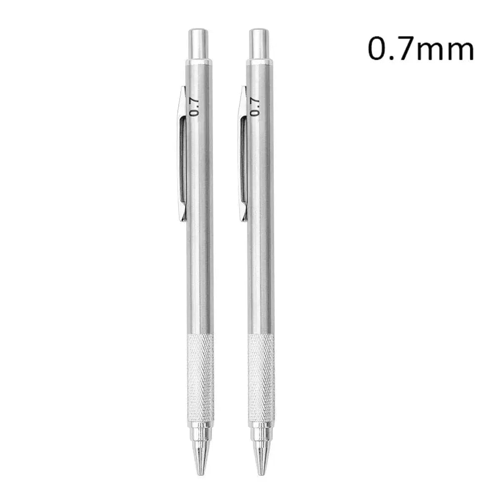 Metal Mechanical Pencil, Anti-Slip Grip — 0.3 to 2.0mm + Lead Refills