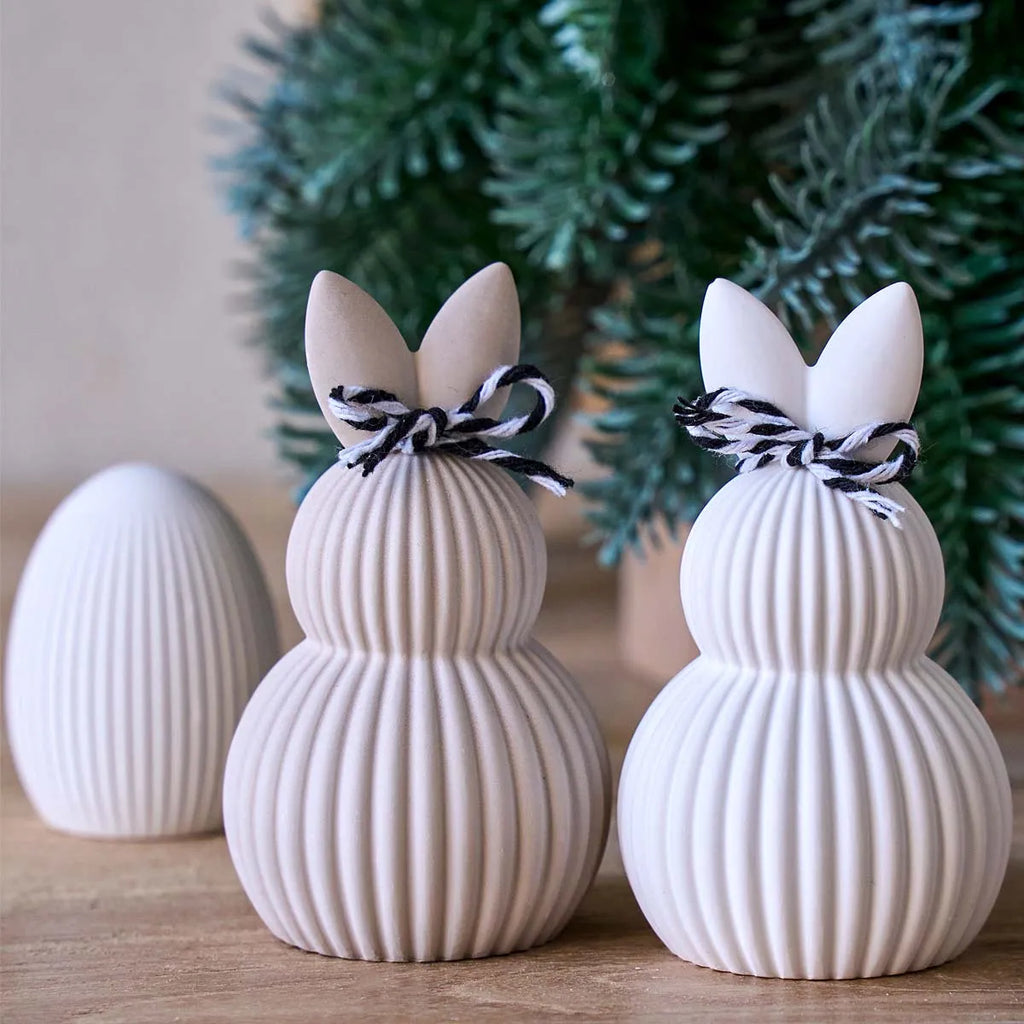 Double Rabbit Ear Silicone Candle Mold DIY Stripe Egg Bunny Aromath Soap Molds Plaster Resin Crafts Making Home Easter Decor
