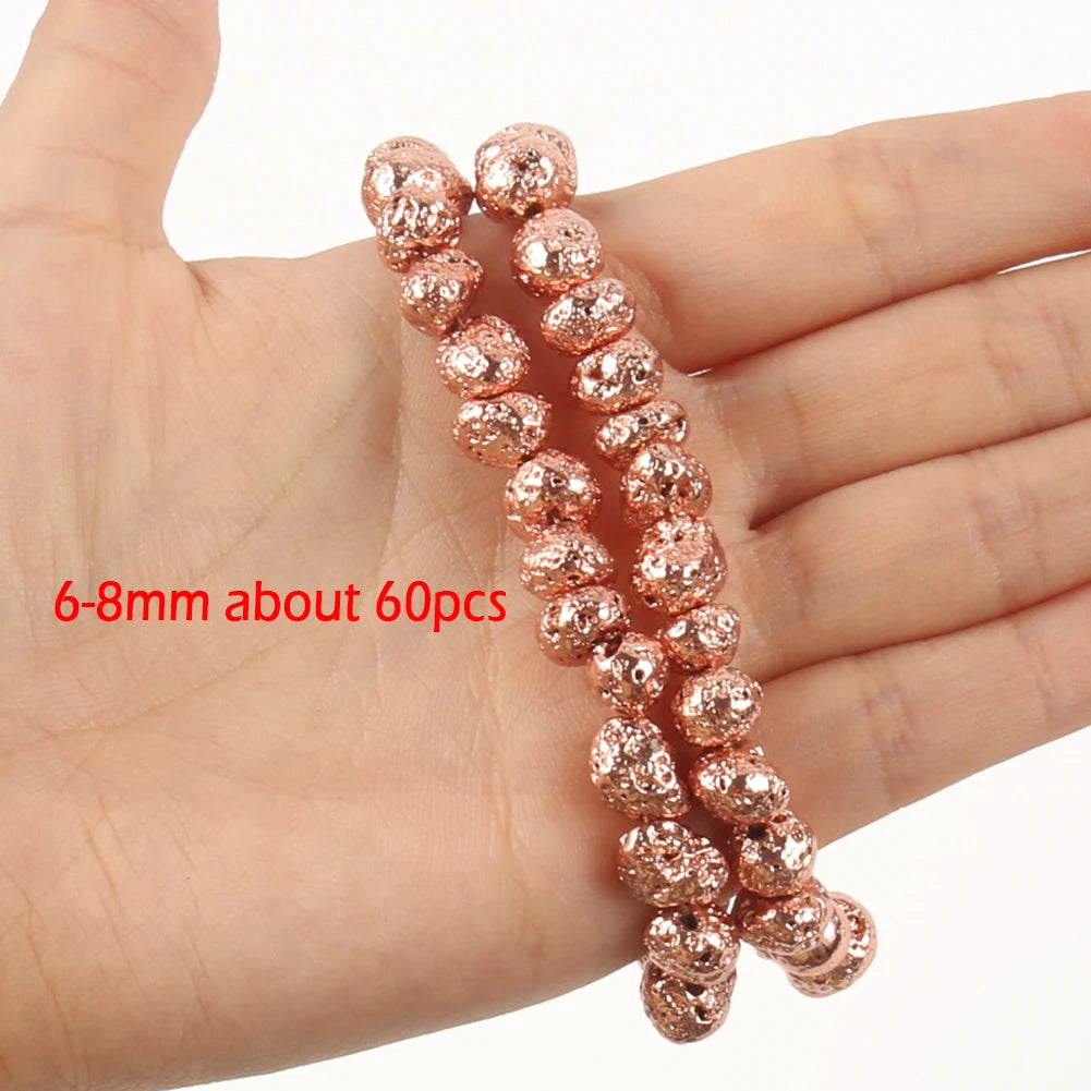 Stone Beads Black Gold Silver Color Volcanic Lava Rondelle Spacer Craft Beads