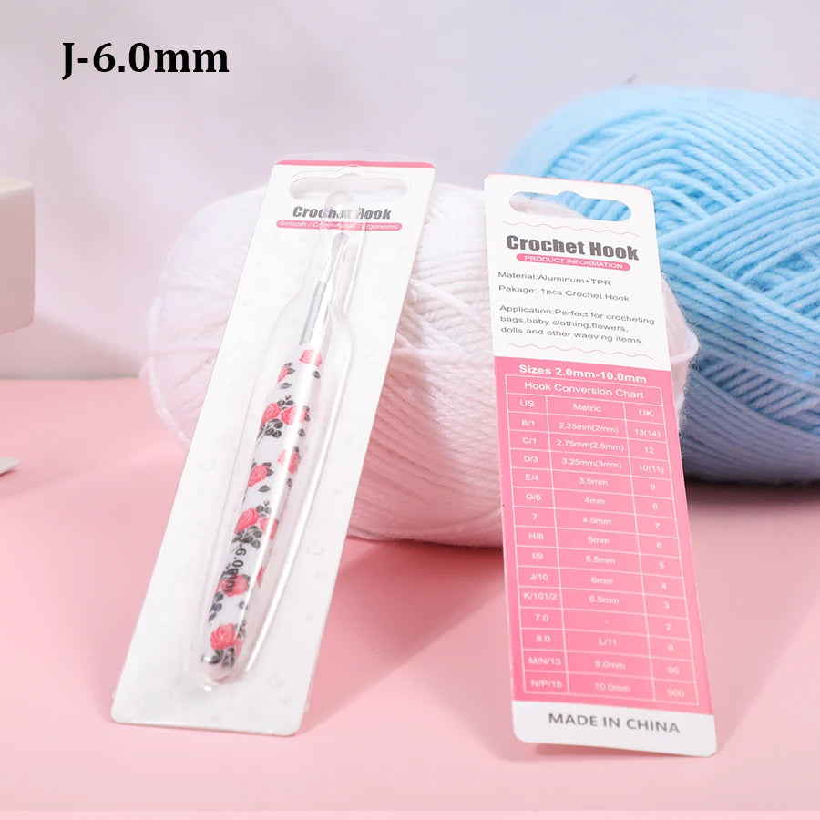 Crochet Hook, Rose Handle with Rubber Grip for Handmade Yarn Projects