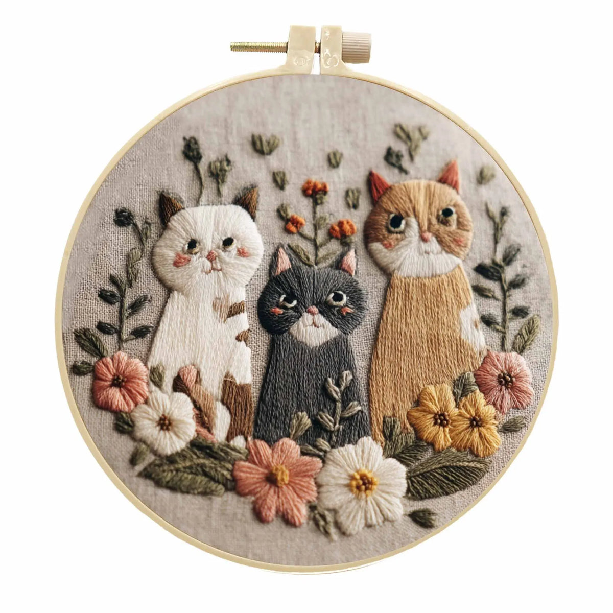 Embroidery Kit, Cats & Flowers with Needles & Thread for Handmade Crafts