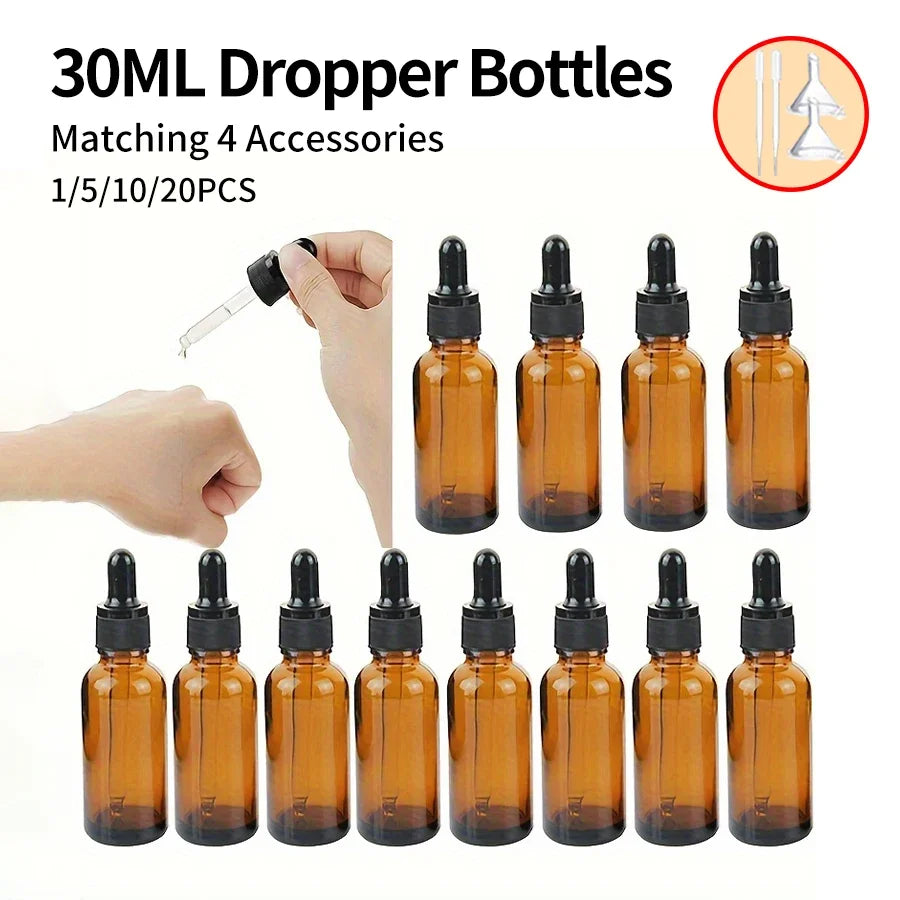 Dropper Bottles Empty Glass Refillable with Funnels and Pipettes