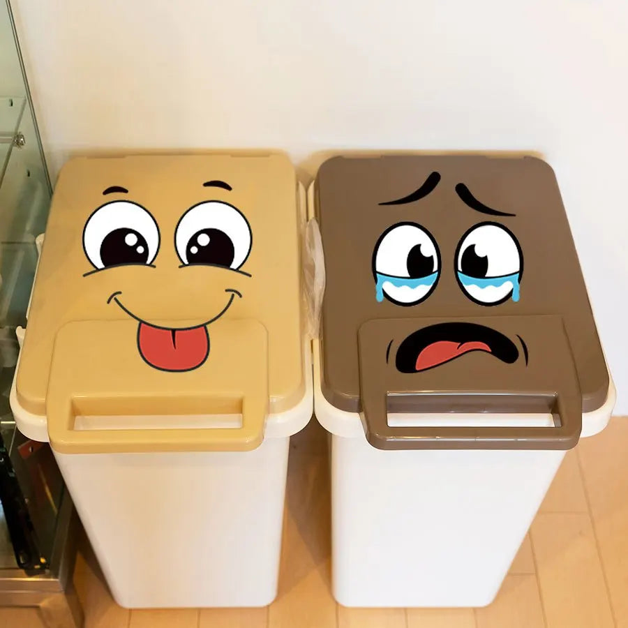 4 sheets Set Cartoon Face Stickers Self-Adhesive, Plastic Surface Compatible Home Decoration Trash Can, Toilet Decor