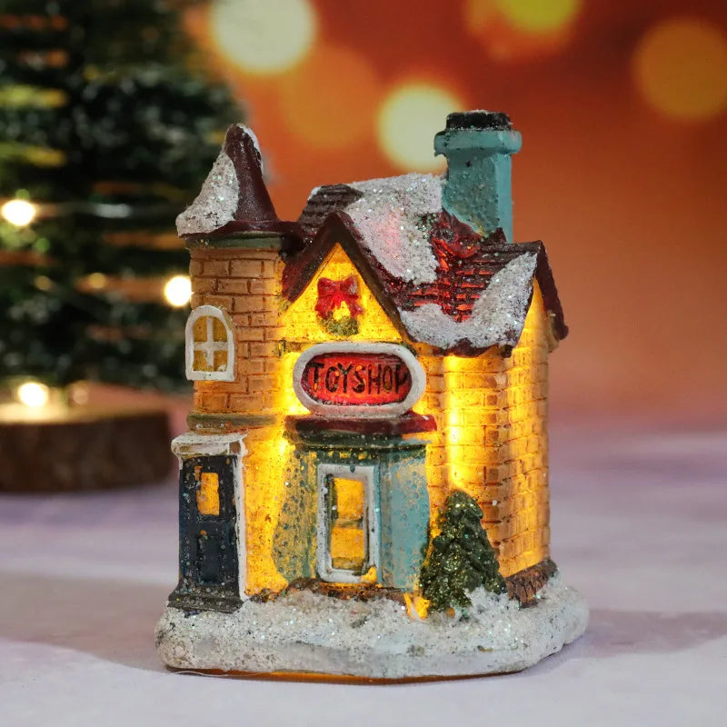 Christmas Village House LED Figurine Resin Snow Scene Holiday Decor