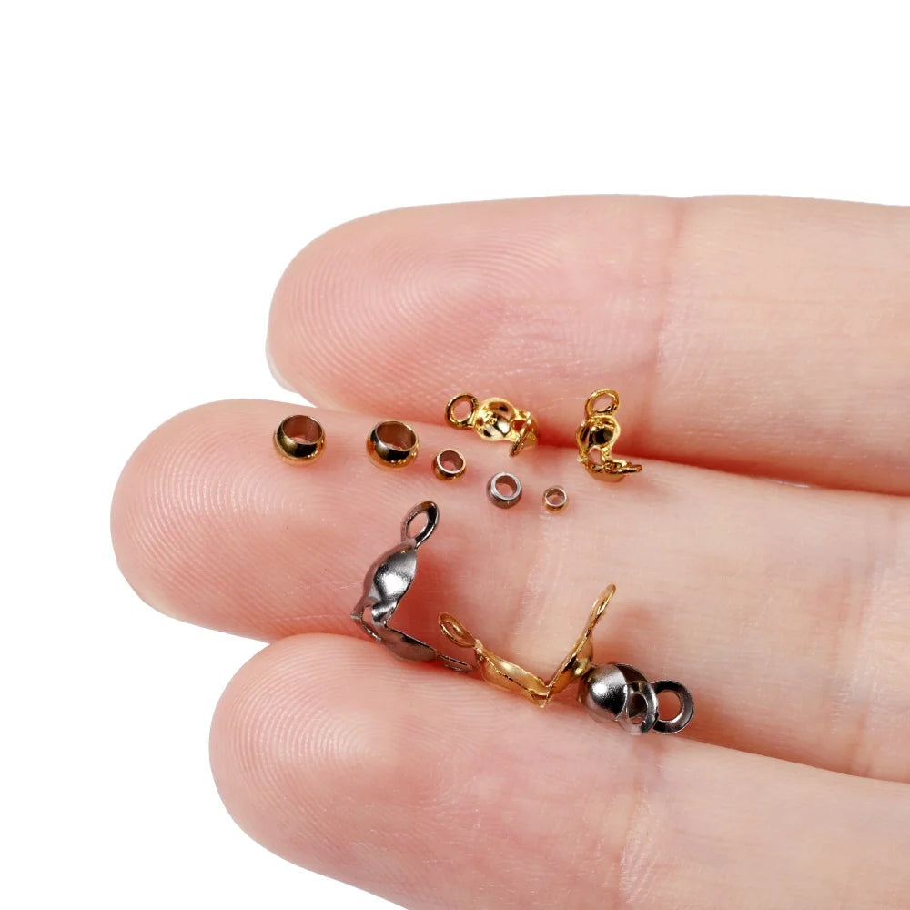 Cord End Crimps Stainless Steel Gold Color Connectors DIY Jewelry Making