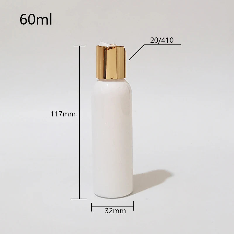Disc-Top Bottles Empty PET Gold Tone Caps Cosmetic Packaging 50 Pack