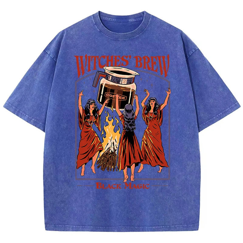 T-Shirt Unisex Witches Brew Black Magic Coffee Vintage Wash Graphic Tee