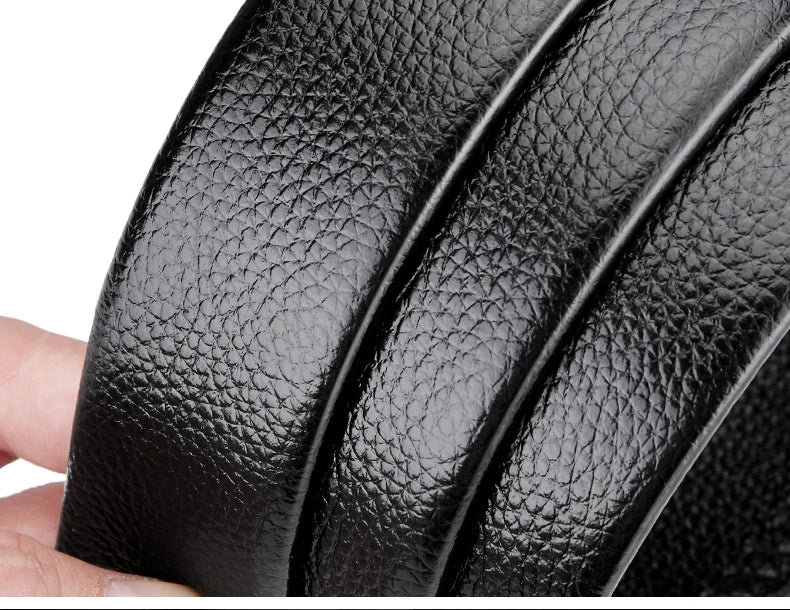 Men's Genuine Leather Belt Automatic Buckle Adjustable for Jeans, Business Wear
