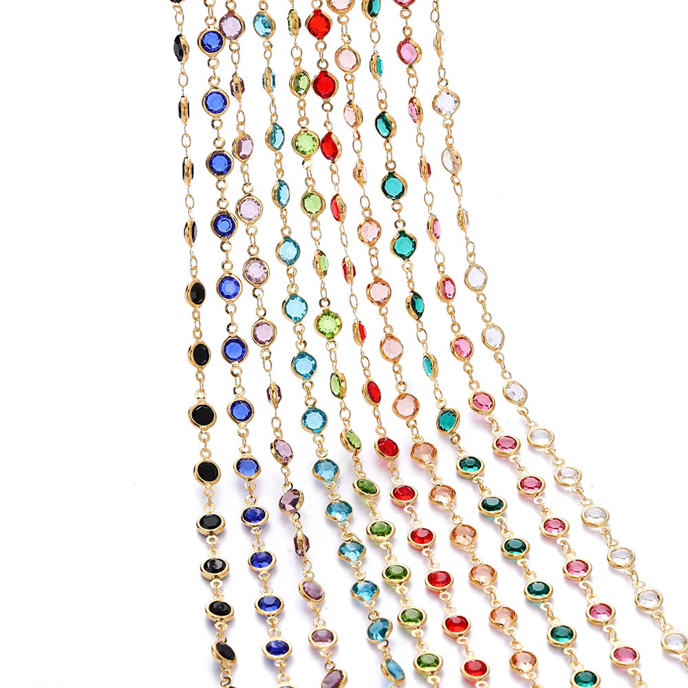 Metal Beads Colorful Crystal Beaded Chain Glass Necklace Chain Bracelet Supplies