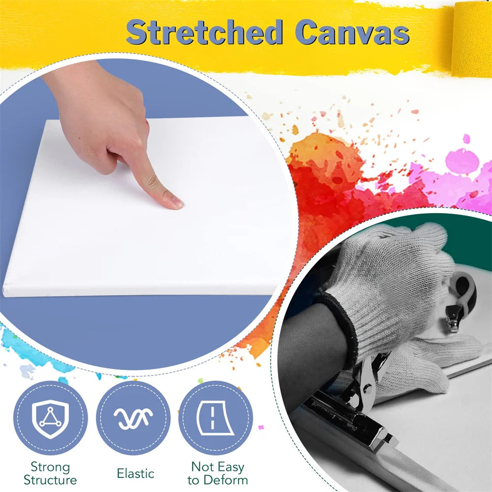 Stretched Artist Canvas 10-Pack Triple Primed Cotton Oil Acrylic Watercolor