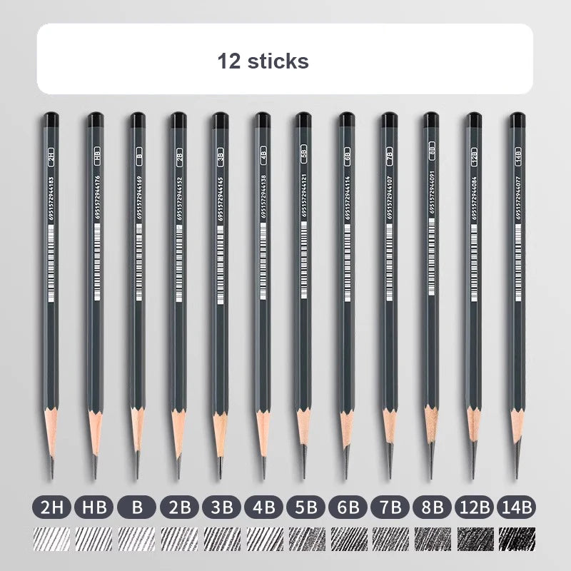 Graphite & Charcoal Sketch Pencil Set — 2H to 14B for Artists & Beginners