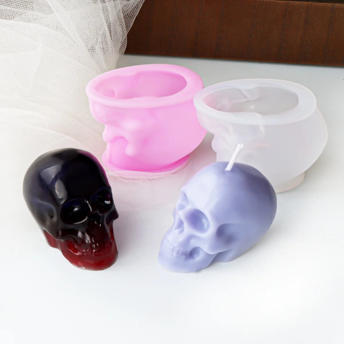 3D Skull Silicone Mold DIY Large Skull Desktop Ornament Epoxy Resin Candle Mold Skull Sculpture Halloween Home Decoration Mold
