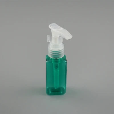 Green rectangular PET bottle with clear pump dispenser
