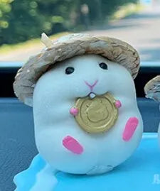 Cute Hamster with Straw Hat Car Dashboard Ornament Decoration