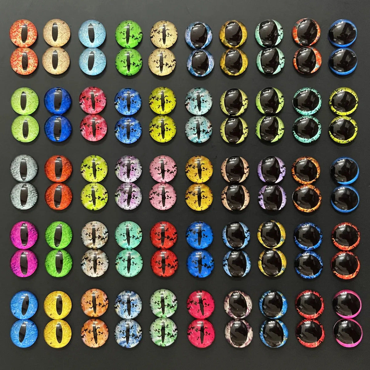 6mm 8mm 10mm 12mm Mixed Toys Dragon Eyes Doll Round Pattern Glass DIY Making Accessories 100pcs 50 Pairs