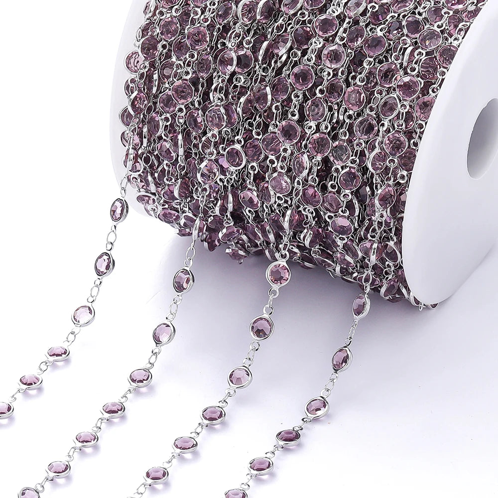 Metal Beads Colorful Crystal Beaded Chain Glass Necklace Chain Bracelet Supplies