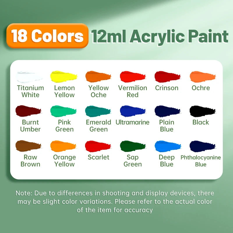 Acrylic Paint Set 12ml Tubes — 12 or 36 Colors for Canvas & DIY Art