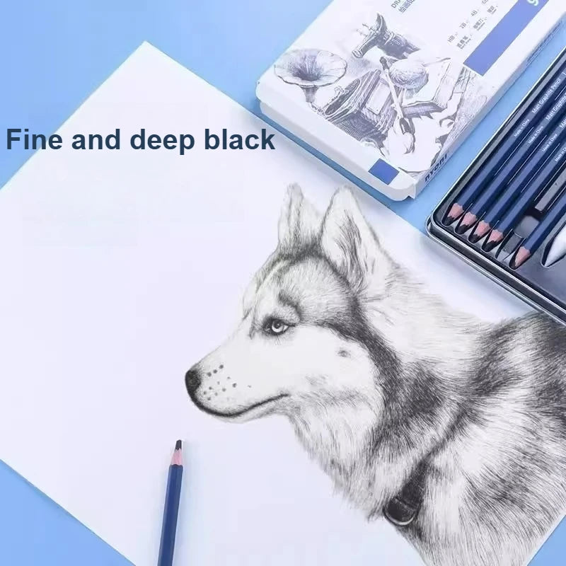 NYONI Matte Sketch Pencil Set — Iron Case, Eraser & Blending Stump Included