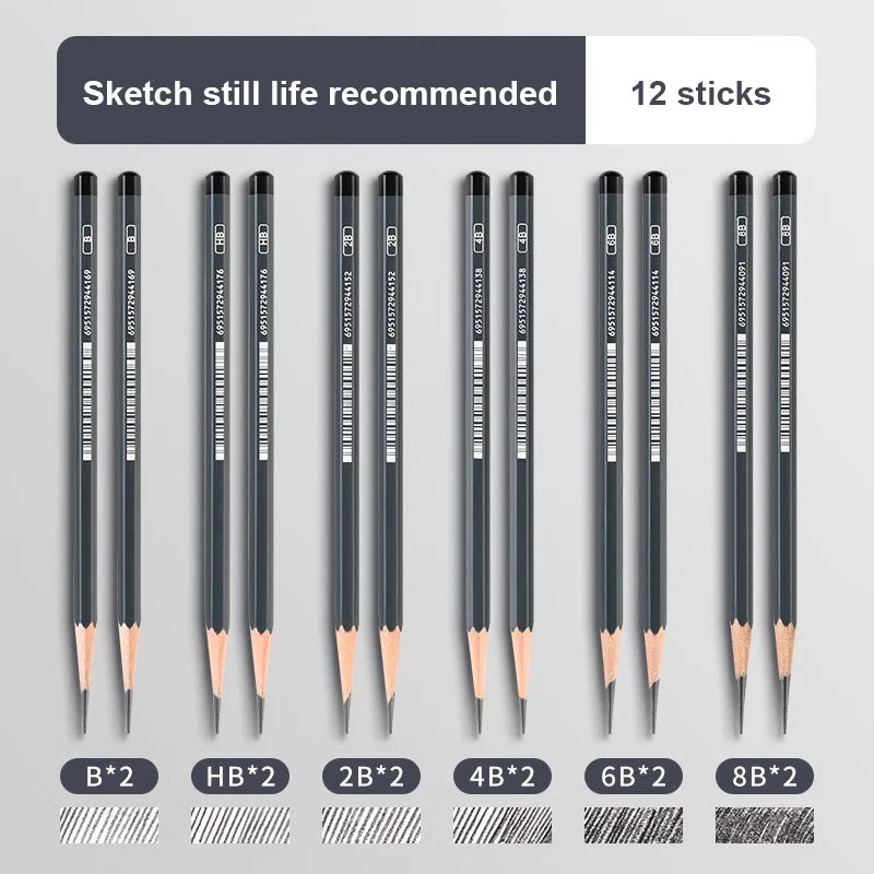 Graphite & Charcoal Sketch Pencil Set — 2H to 14B for Artists & Beginners
