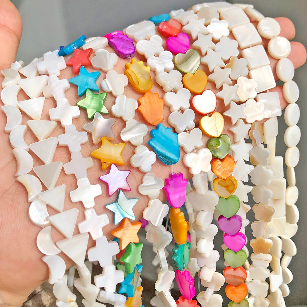 Shell Beads Mother-of-Pearl Heart Star Round Shapes for DIY Jewelry Making