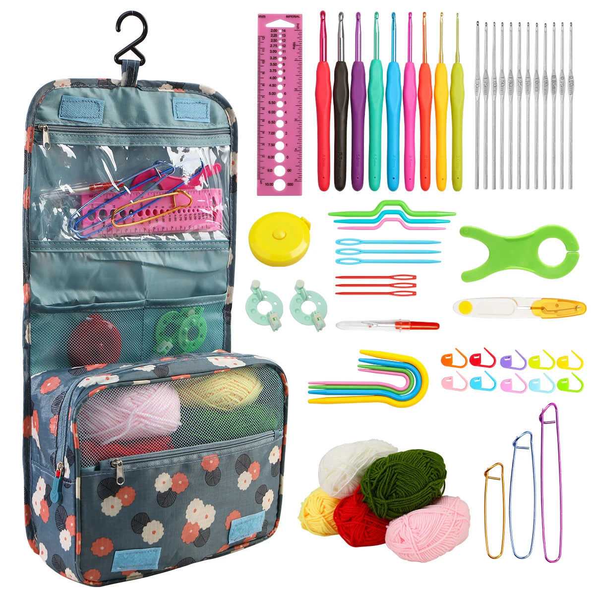 Crochet Hook Tool Set with Tote Organizer for Handmade Yarn Projects
